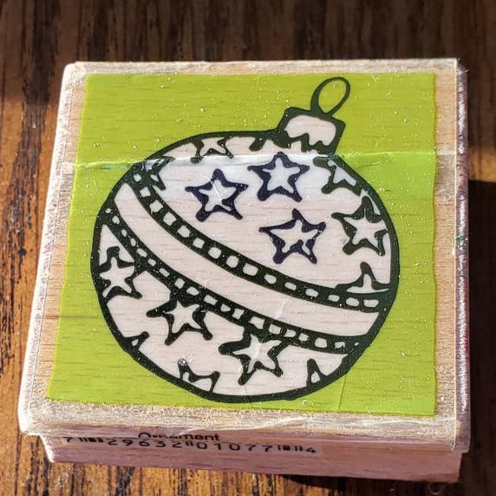 Holiday Christmas Ornament With Stars Vap Scrap Wood Mounted Rubber Stamp